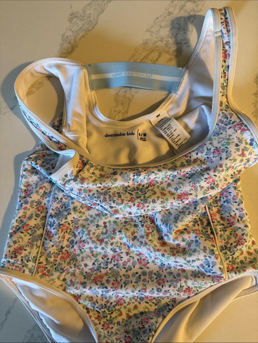 abercrombie kids White Floral Print One-Piece Swimsuit